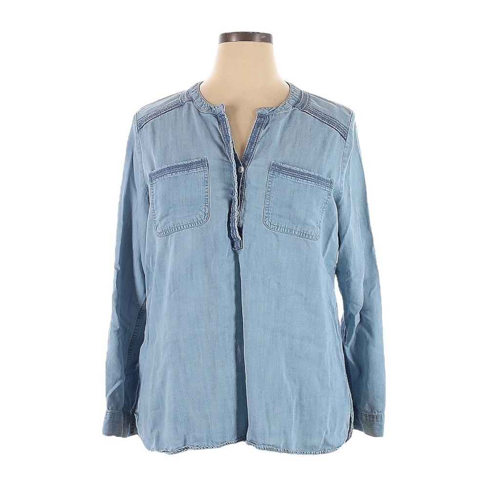 Eddie Bauer Chambray Light Blue Comfy Popover Shirt Size XL